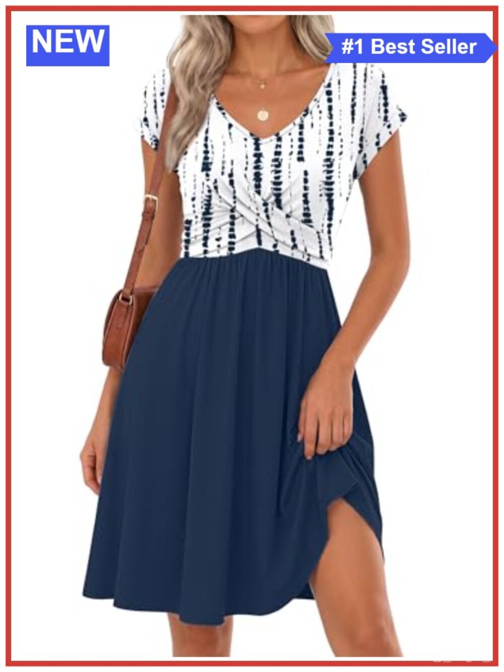Trendy Twist Front V Neck A-Line Casual Mini Dress with Pockets